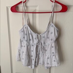 American Eagle Strappy White Floral Cut-Out Women's Tank